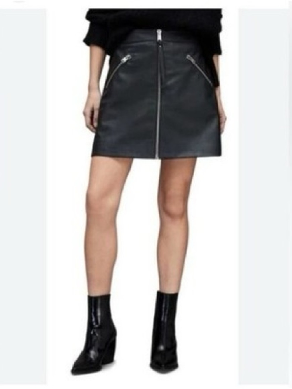 Victoria Secret Black Leather Zip-Front Mini Skirt